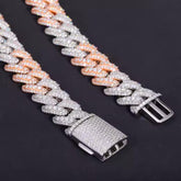 18mm 2 Tone 925 Sterling Silver 3 Row VVS Moissanite Bubble Cuban Link Chain